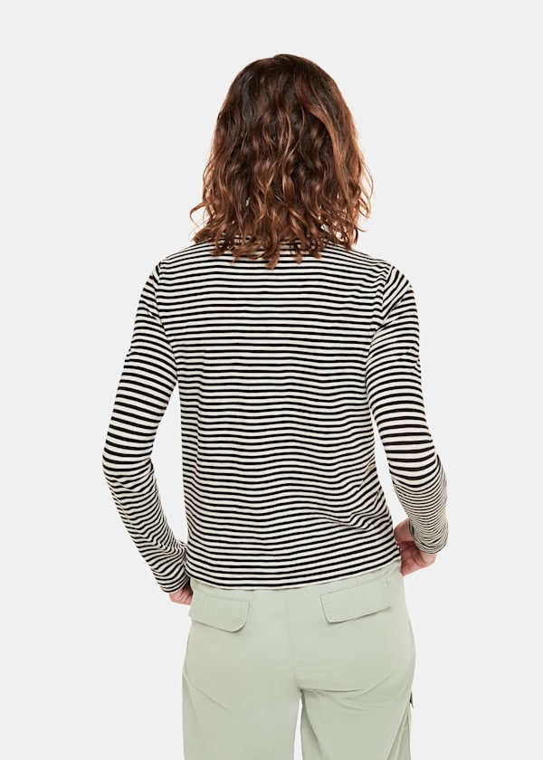 Black Fine Stripe Pocket Crew