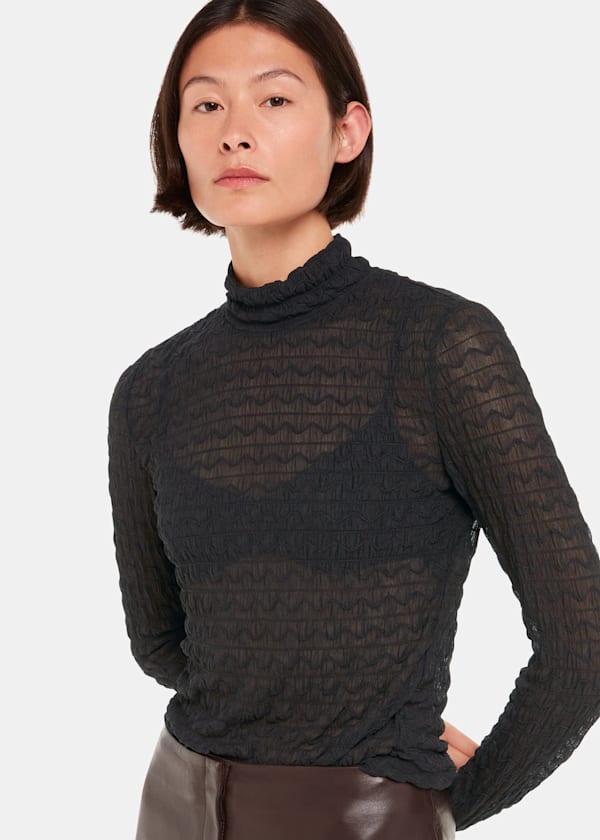 Black Texture Ruched Top