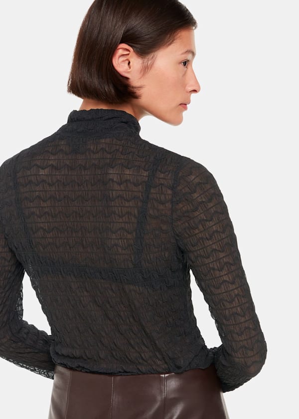 Black Texture Ruched Top