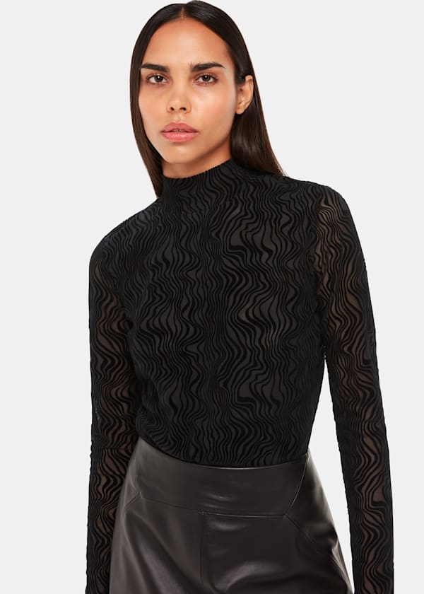 Black Squiggle Mesh Top