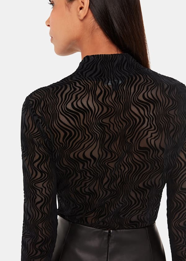 Black Squiggle Mesh Top