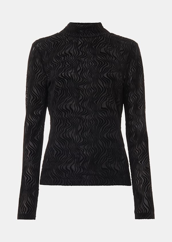 Black Squiggle Mesh Top