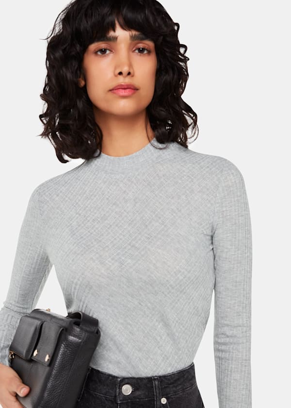 Grey Diagonal Rib Crew Neck Top