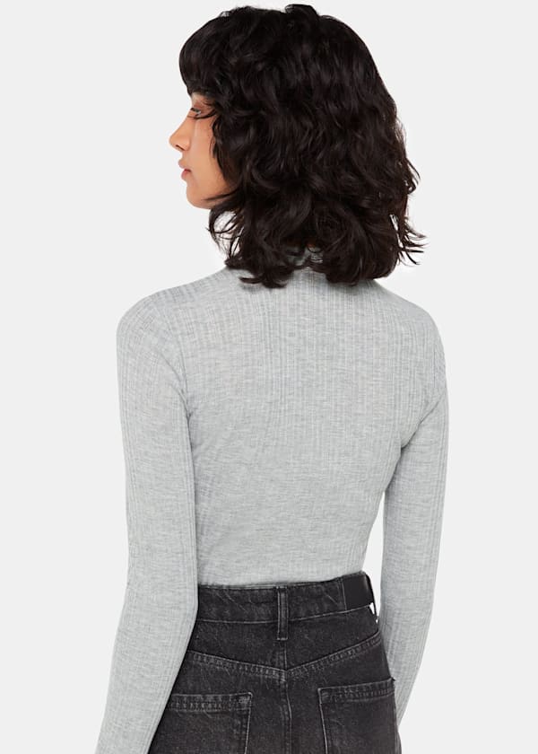 Grey Diagonal Rib Crew Neck Top