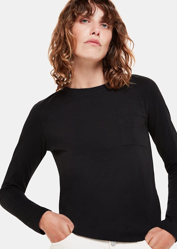 Black Crew Neck Pocket Top