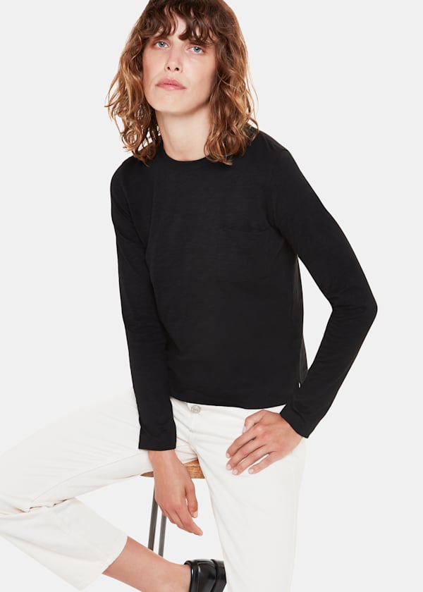 Black Crew Neck Pocket Top