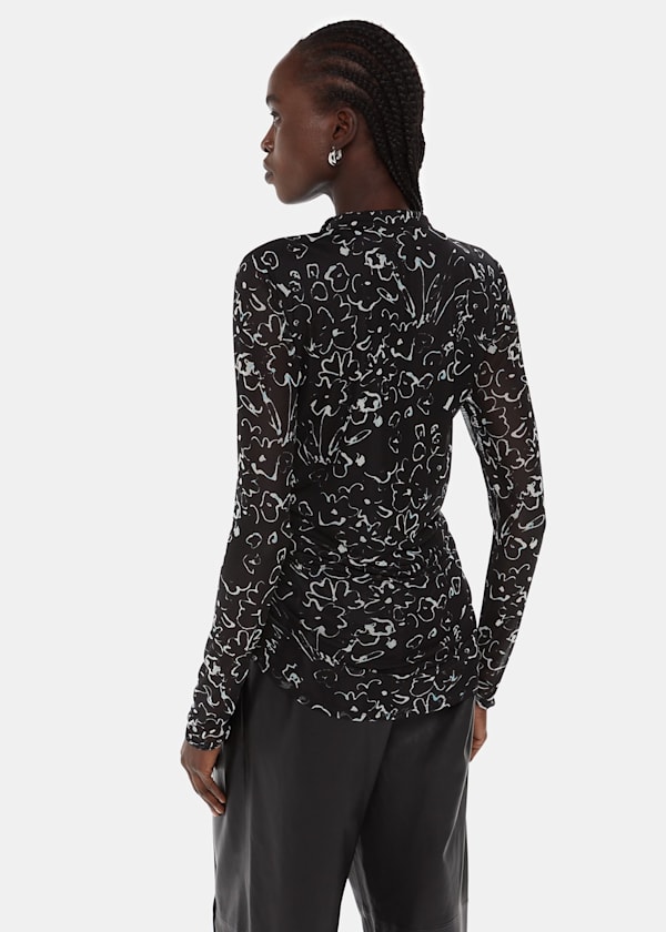 Black Scribble Bouquet Ruched Top