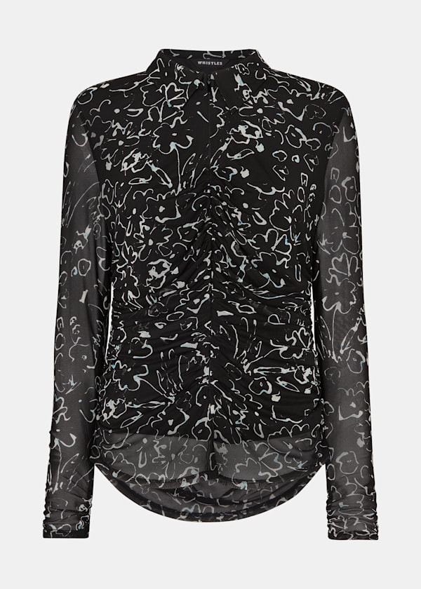 Black Scribble Bouquet Ruched Top