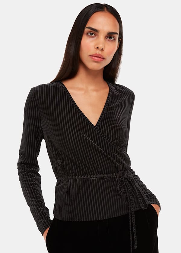 Black Velvet Stripe Wrap Cardigan