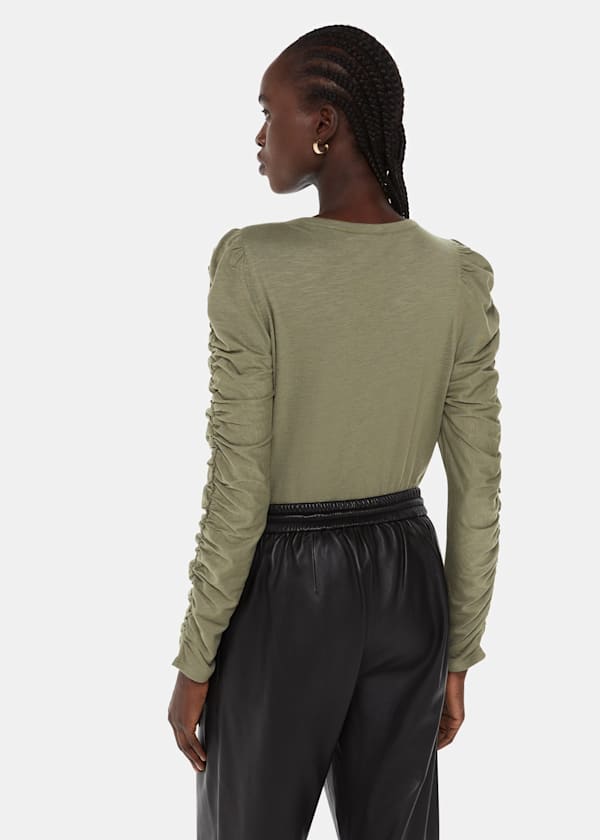 Khaki Ruched Sleeve Top