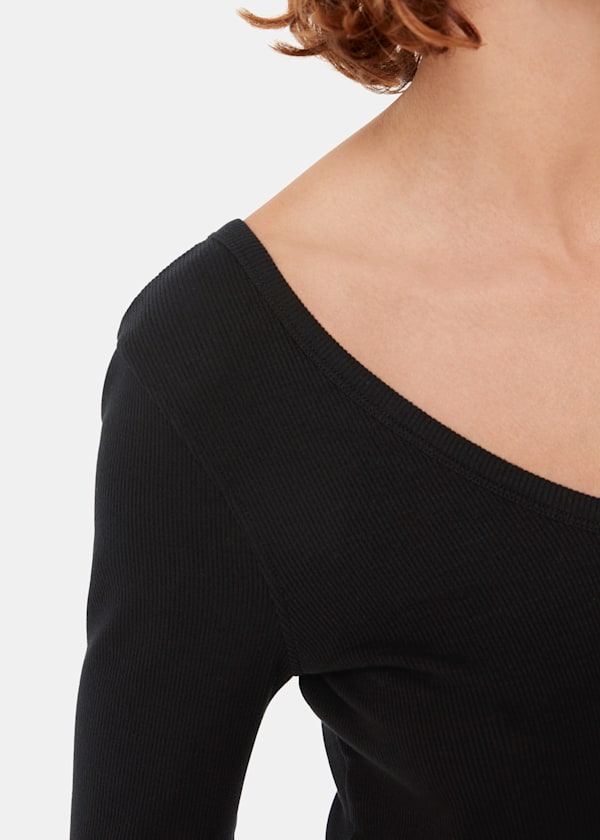 Black Essential Ribbed V Neck