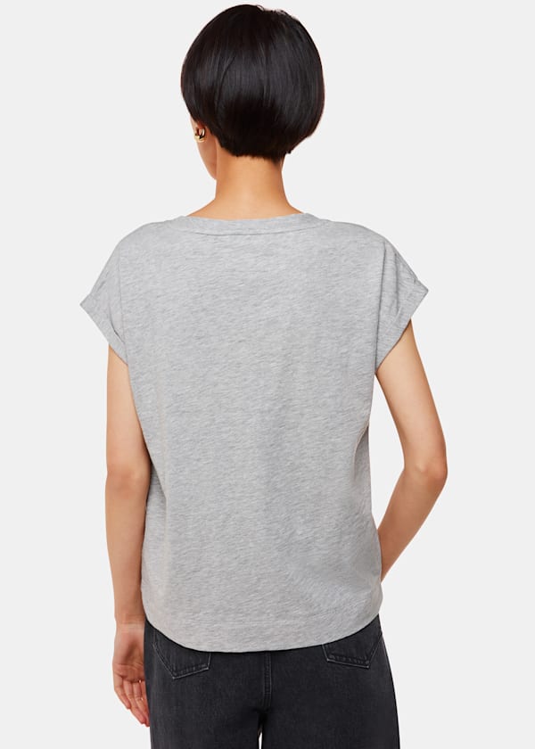 Grey Marl Willa V-Neck Cap Sleeve Tee