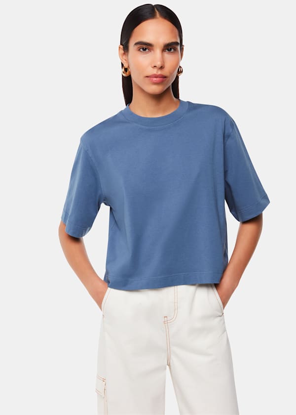 Blue Cropped Relaxed Tee