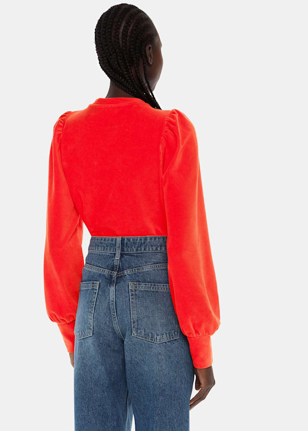 Red Puff Sleeve Cord Top