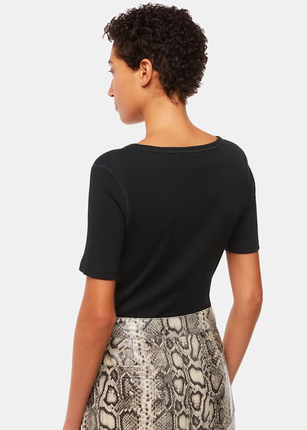Black V Neck Ribbed T-Shirt