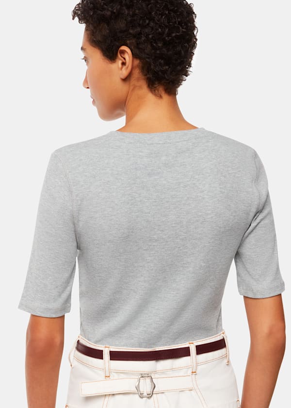 Grey Marl V Neck Ribbed T-Shirt