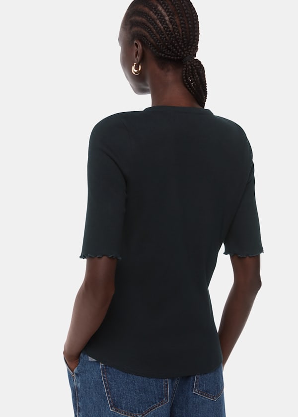 Black Frill Sleeve Button Front Tee