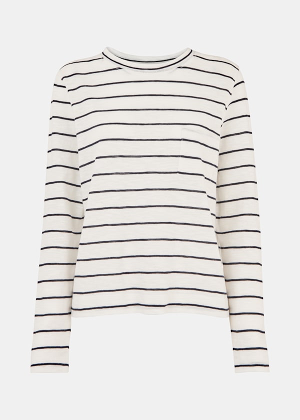Ivory Stripe Crew Neck Pocket Top
