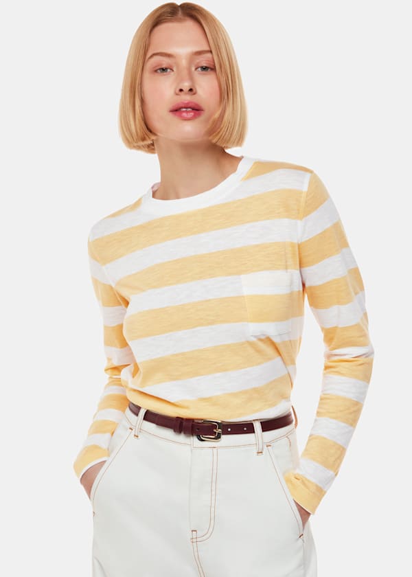 Yellow Stripe Crew Neck Pocket Top