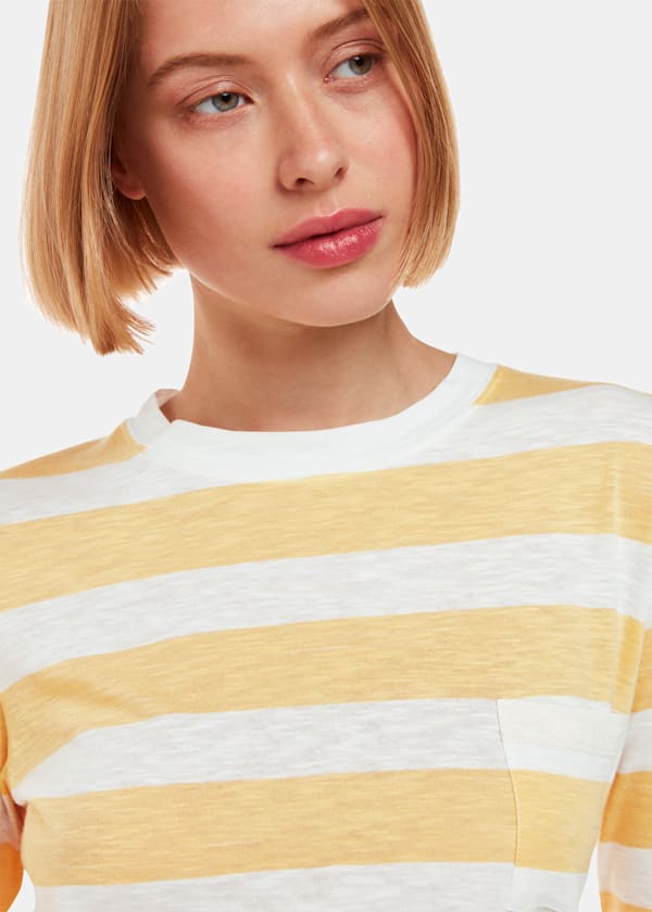 Yellow Stripe Crew Neck Pocket Top
