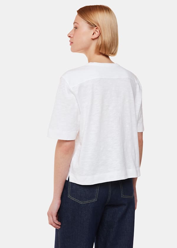 White Ella V Neck Button Through Tee