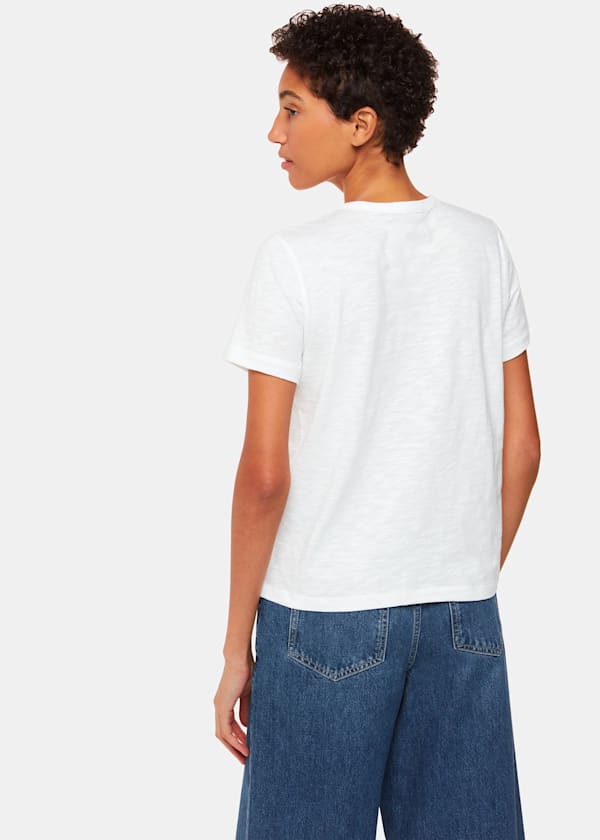 White Isla Round Neck Button Tee