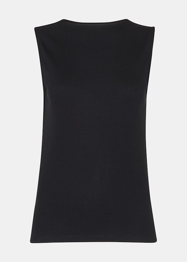 Black High Neck Rib Detail Tee