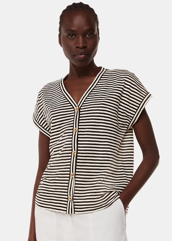 Black Jilly Stripe Button Top