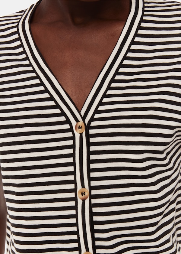 Black Jilly Stripe Button Top