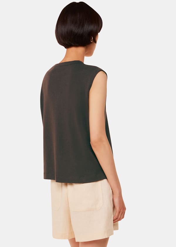 Chocolate Linen Button Front Tank