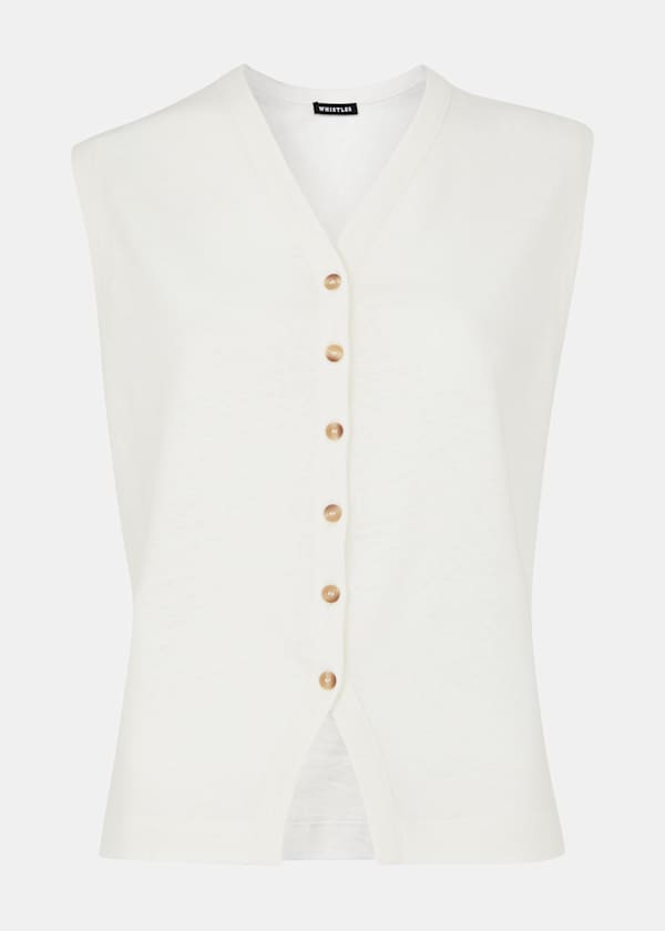 White Linen Button Front Tank