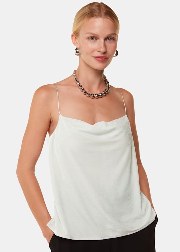 Silver Velvet Cowl Neck Cami Top