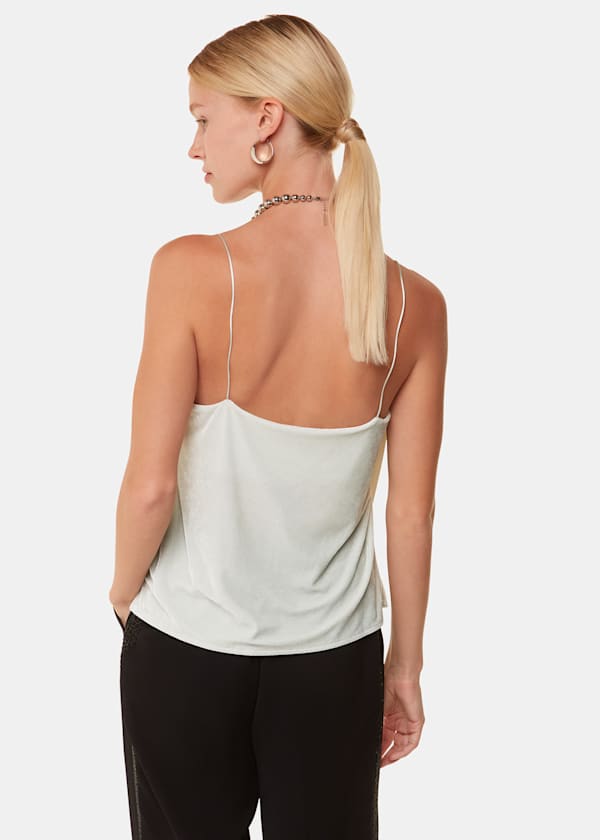 Silver Velvet Cowl Neck Cami Top