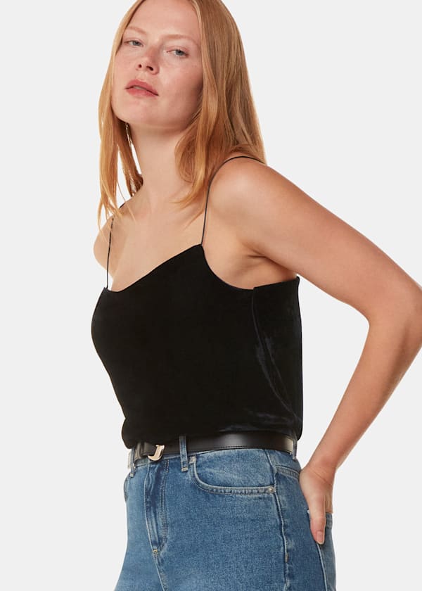 Black Velvet Cowl Neck Cami Top