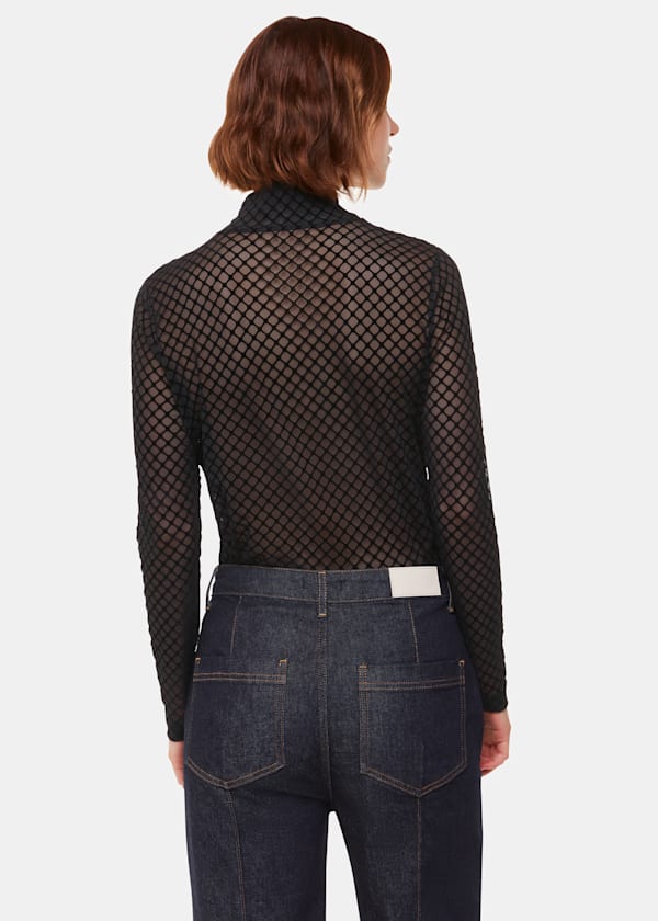 Black Checked Flocked Mesh Top