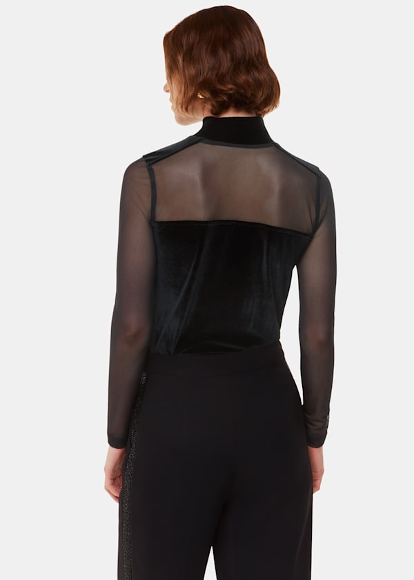 Black Velvet Mesh Sleeve Top