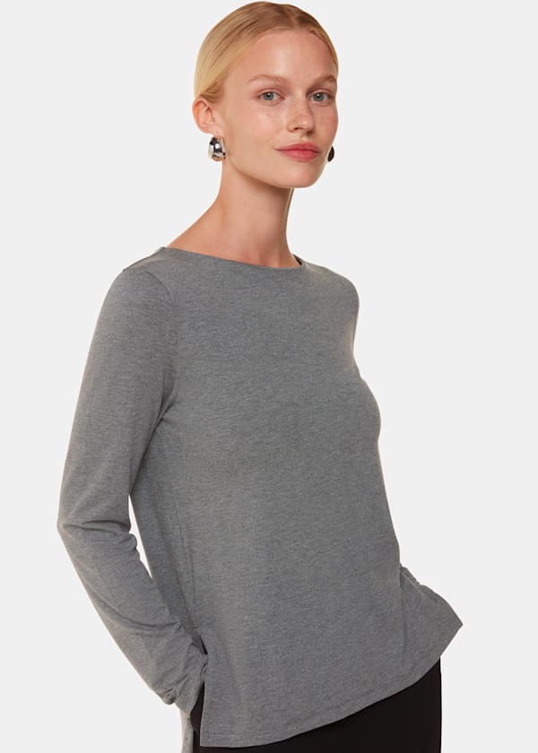 Grey Marl Slim Straight Neck Jersey Top