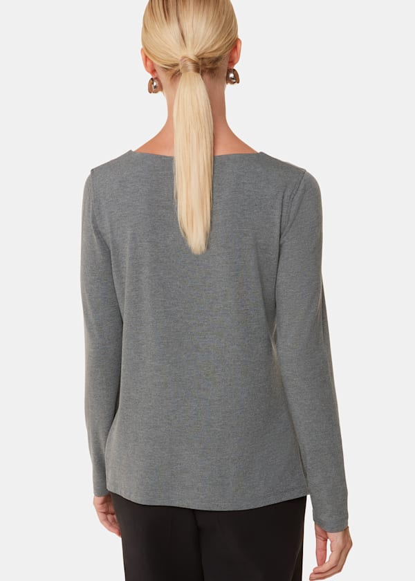 Grey Marl Slim Straight Neck Jersey Top