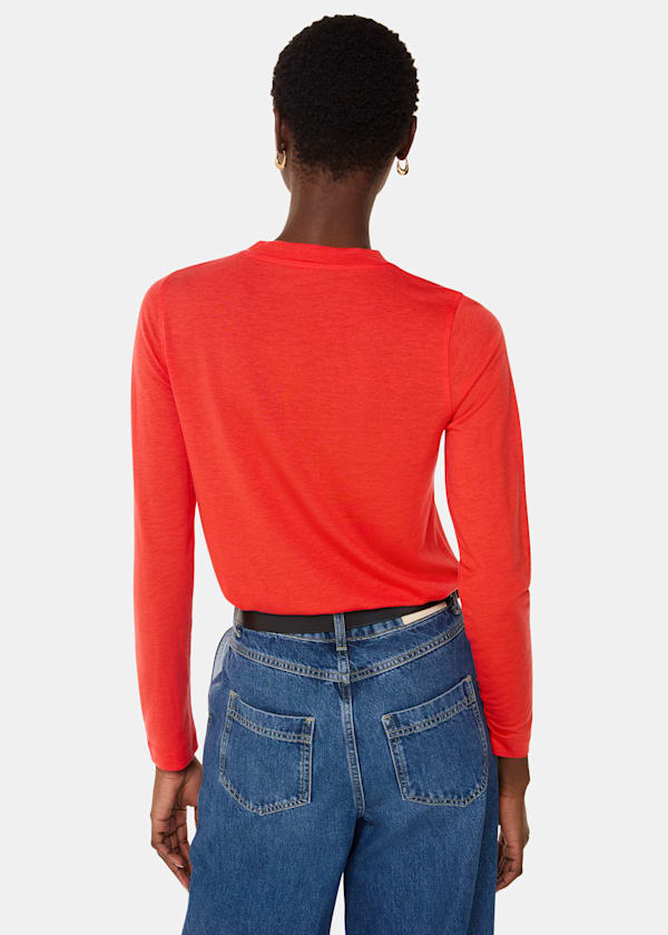 Red Wool Blend Crew Neck Top