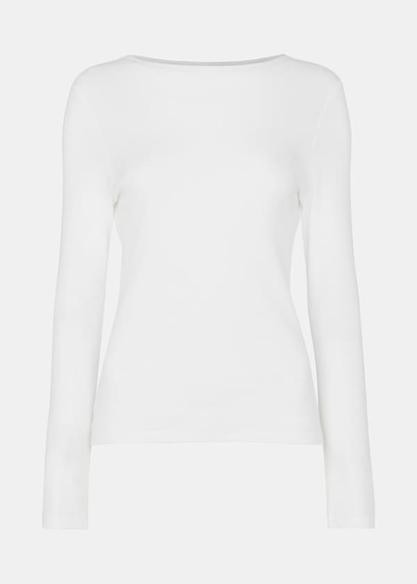 White High Neck Long Sleeve Rib Top