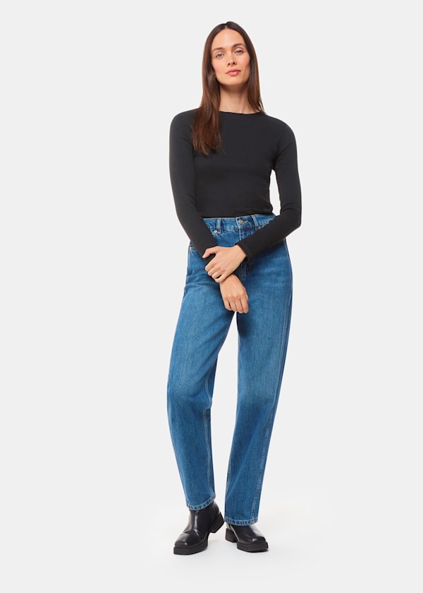 Black High Neck Long Sleeve Rib Top