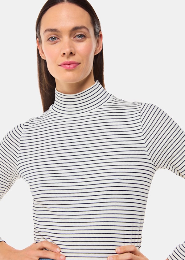 Ivory Stripe Rib Detail Polo