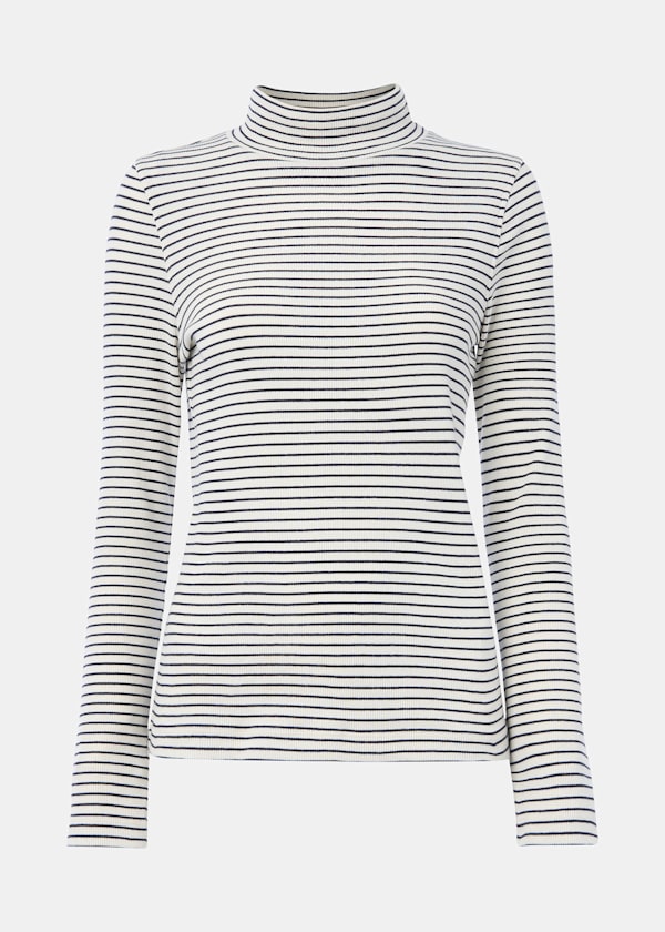 Ivory Stripe Rib Detail Polo