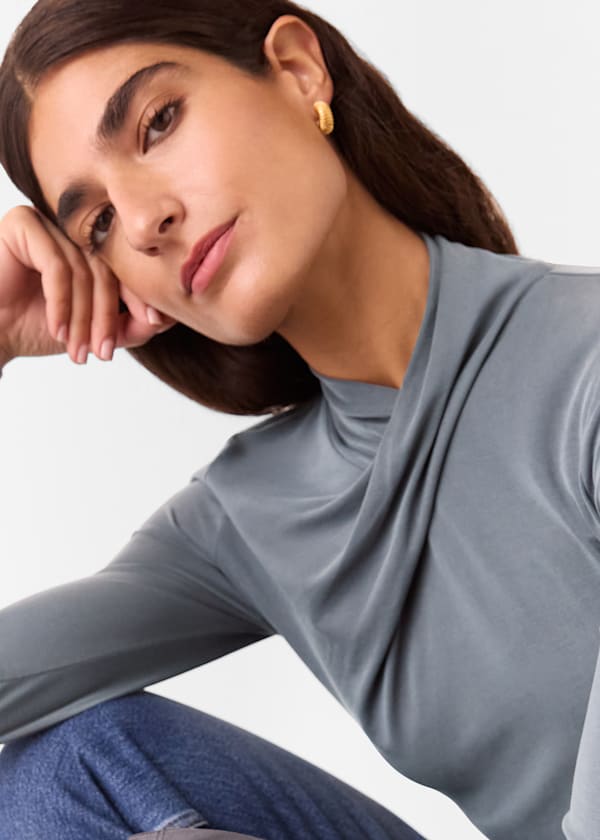 Grey Drape Neck Jersey Top