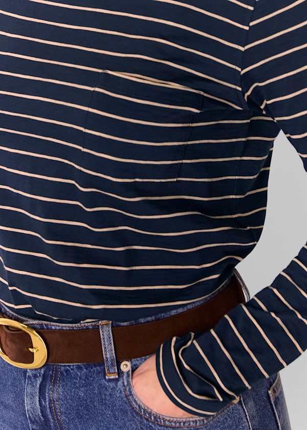 Navy Stripe Crew Neck Pocket Top