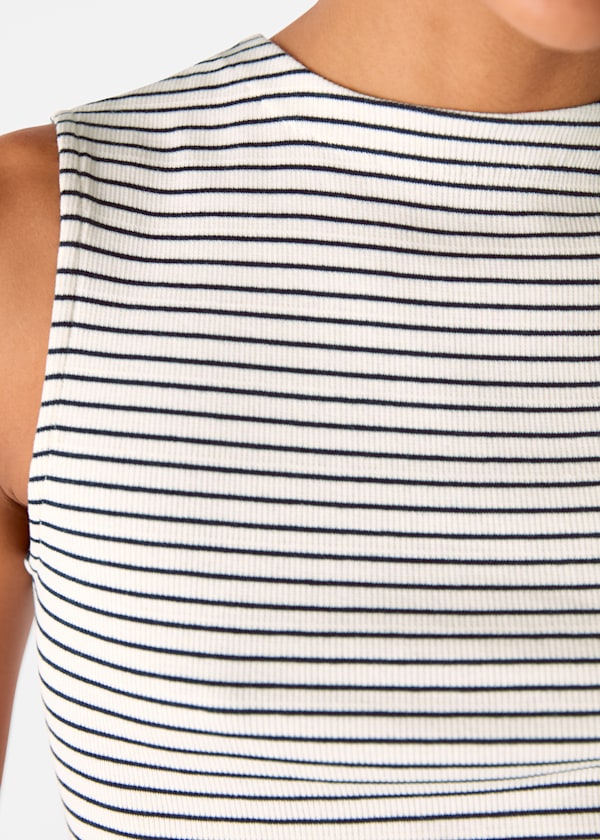 Ivory Stripe High Neck Rib Tee