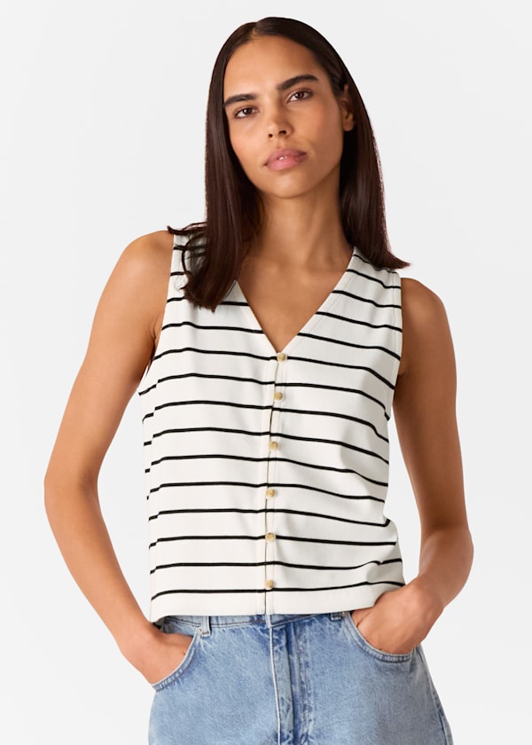 Multicolour Stripe Button Front Tank