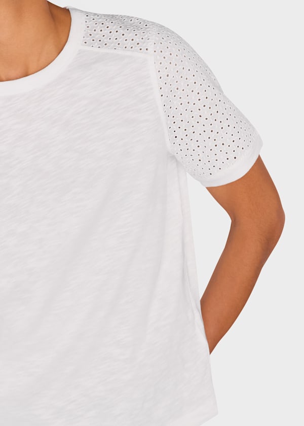 White Broderie Sleeve Detail Tee