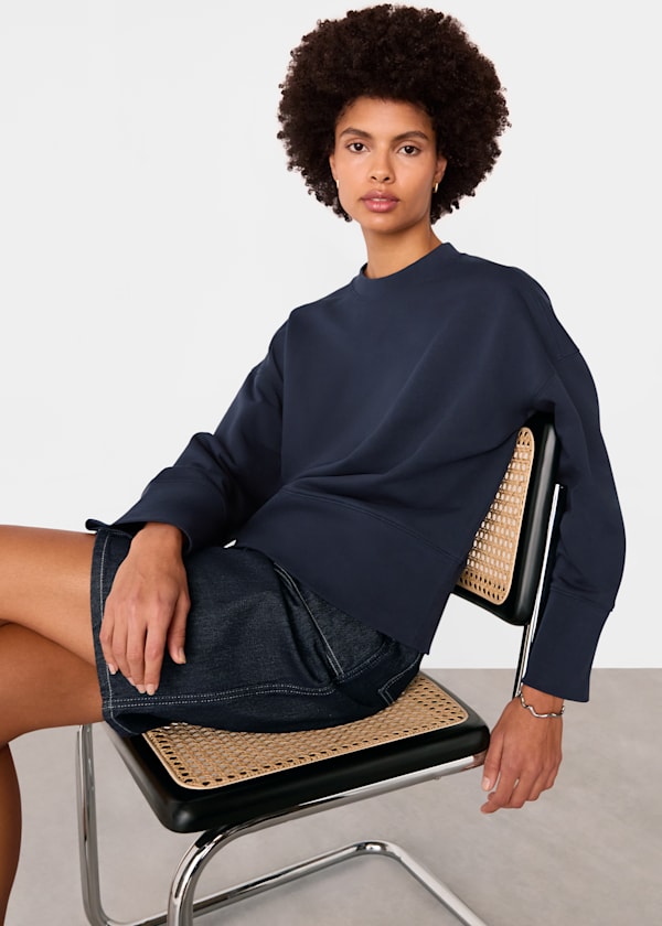 Navy Rib Cuff Detail Jersey Sweat
