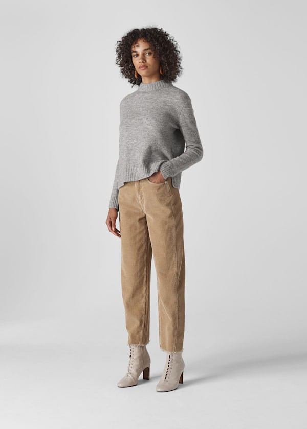Grey Ribbed Neck Knit